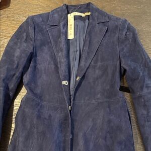 Alice and Olivia navy blue lamb leather coat